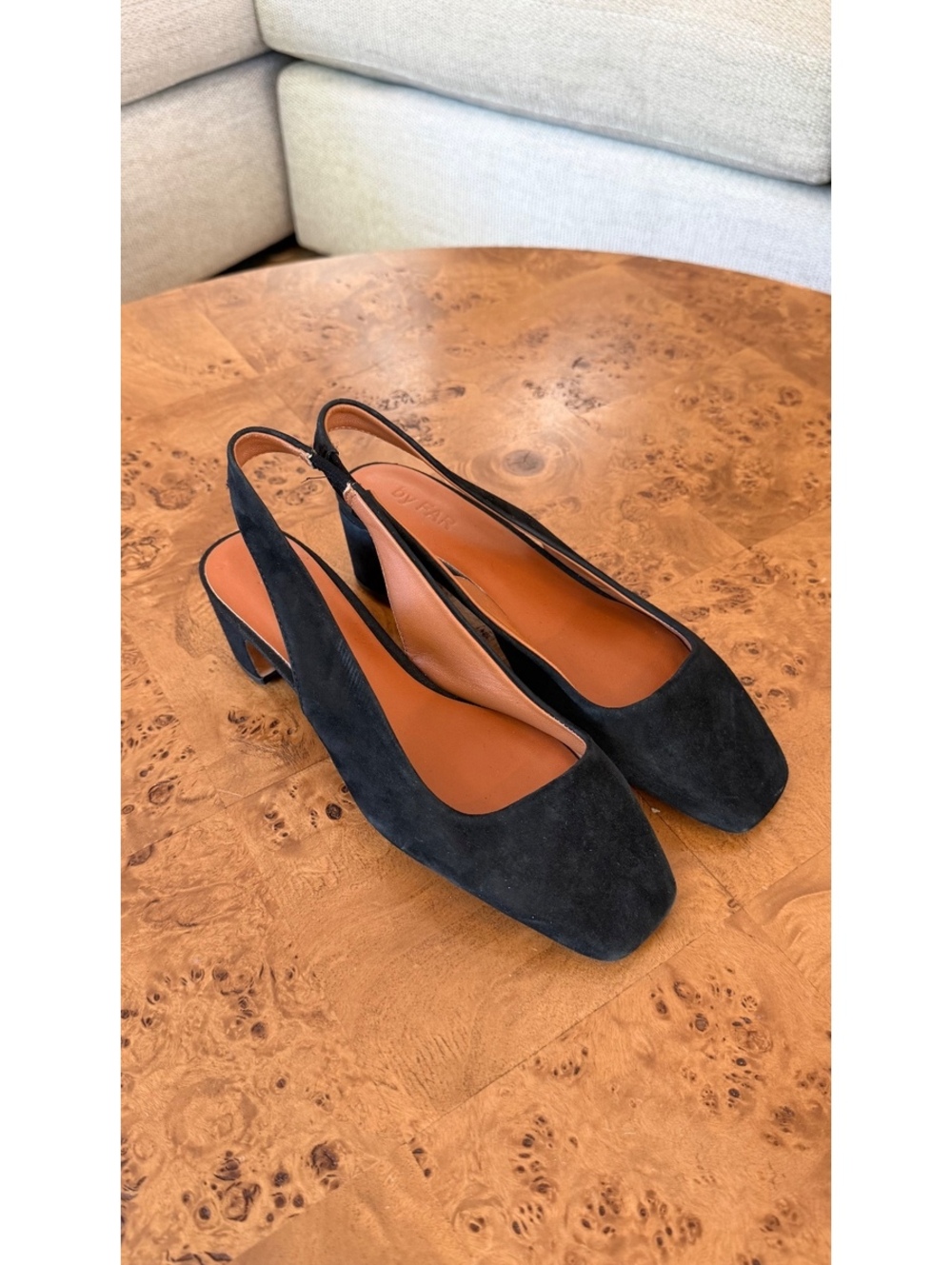By Far Black Suede Slingback Heels, Size 8